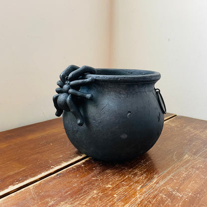 Black Terracotta Halloween Candy Cauldron with Spider