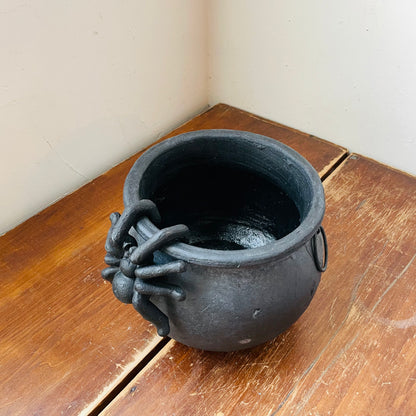 Black Terracotta Halloween Candy Cauldron with Spider