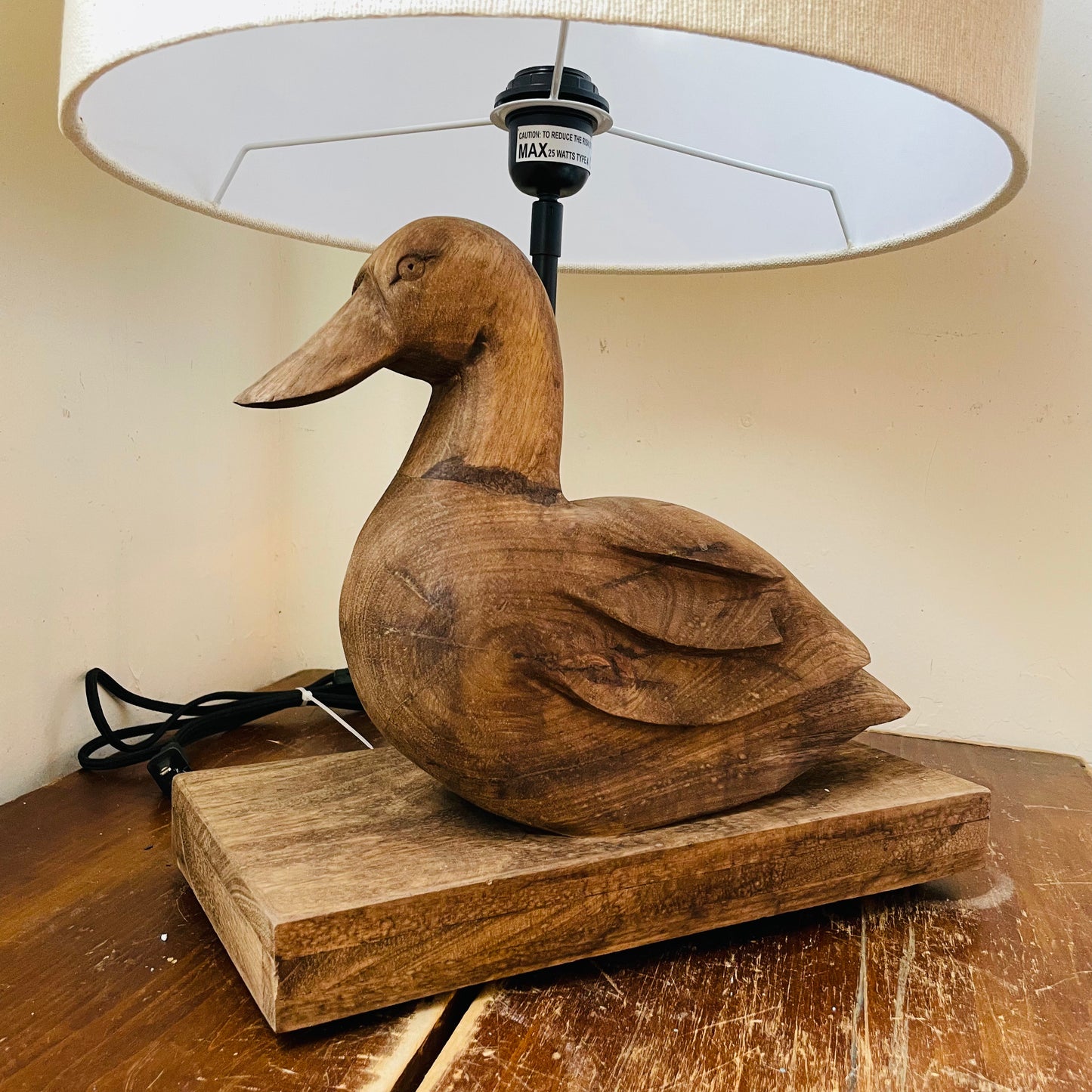 Hand-Carved Mango Wood Duck Table Lamp
