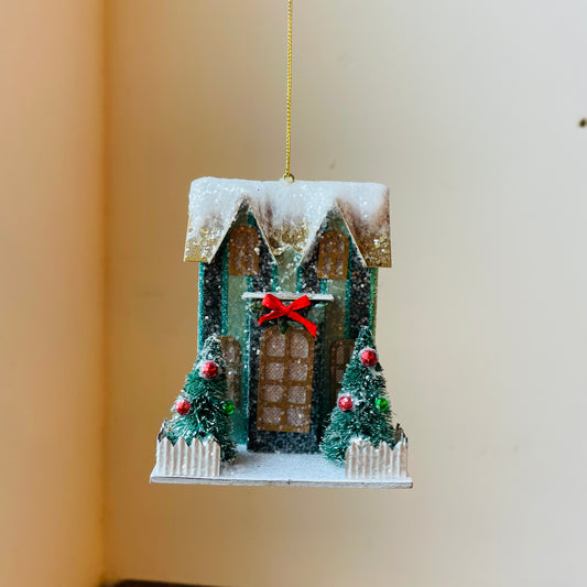 Lighted Striped Paper House Ornament
