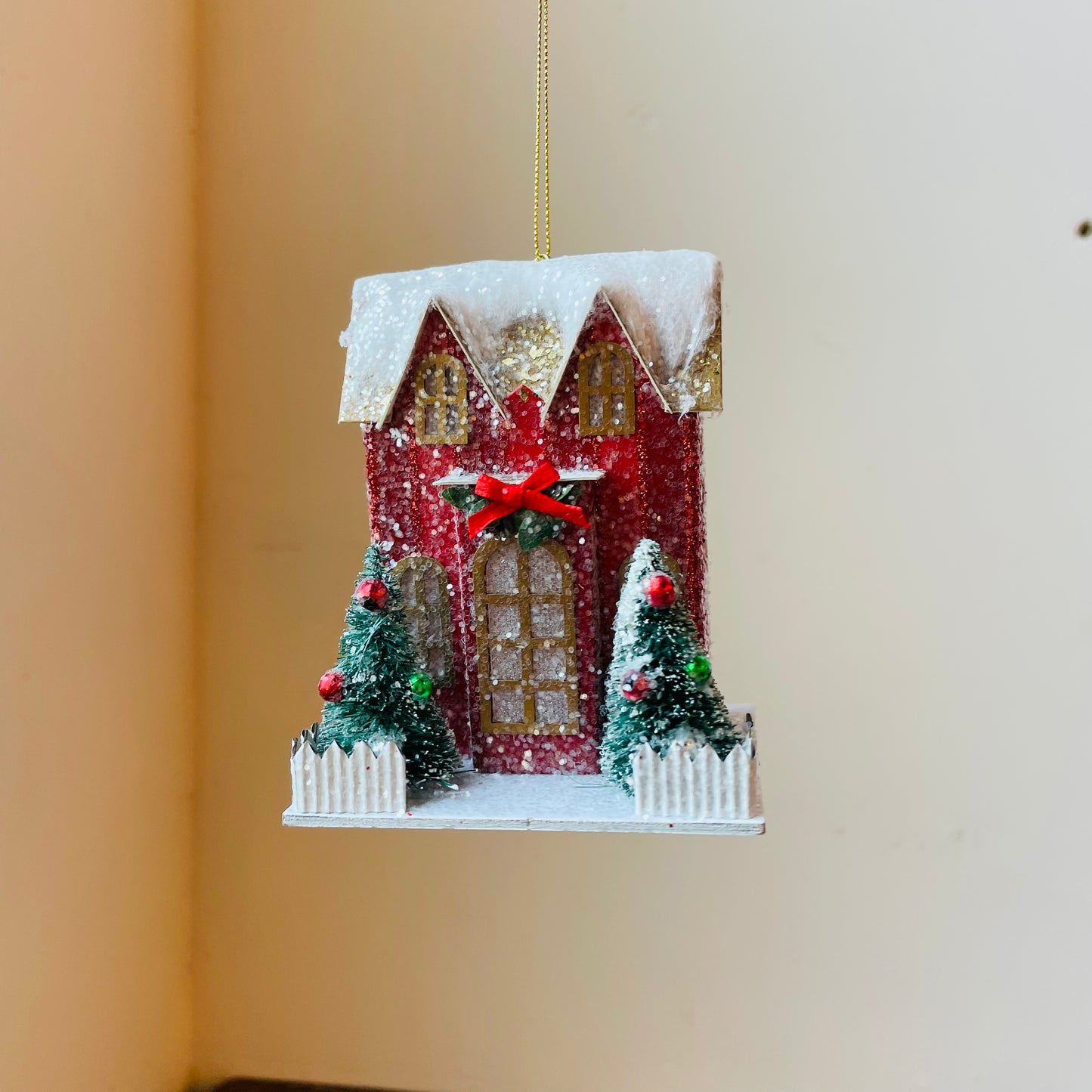 Lighted Striped Paper House Ornament