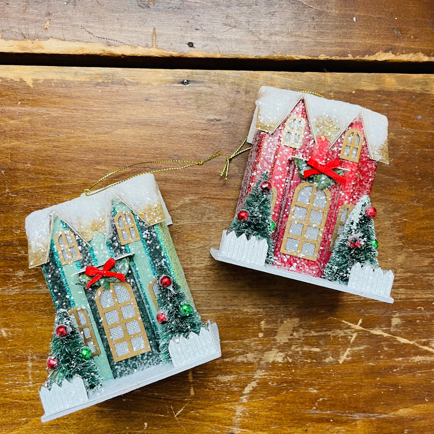 Lighted Striped Paper House Ornament