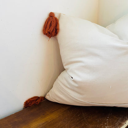 Square Cotton Dobby Cross-Stitch Pillow with Tassels