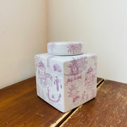 Purple & White Stoneware Ginger Jar