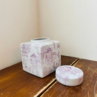 Purple & White Stoneware Ginger Jar