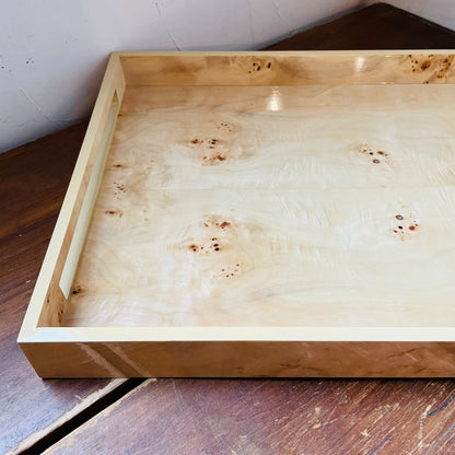 Burl Wood Rectangular Tray with Handles
