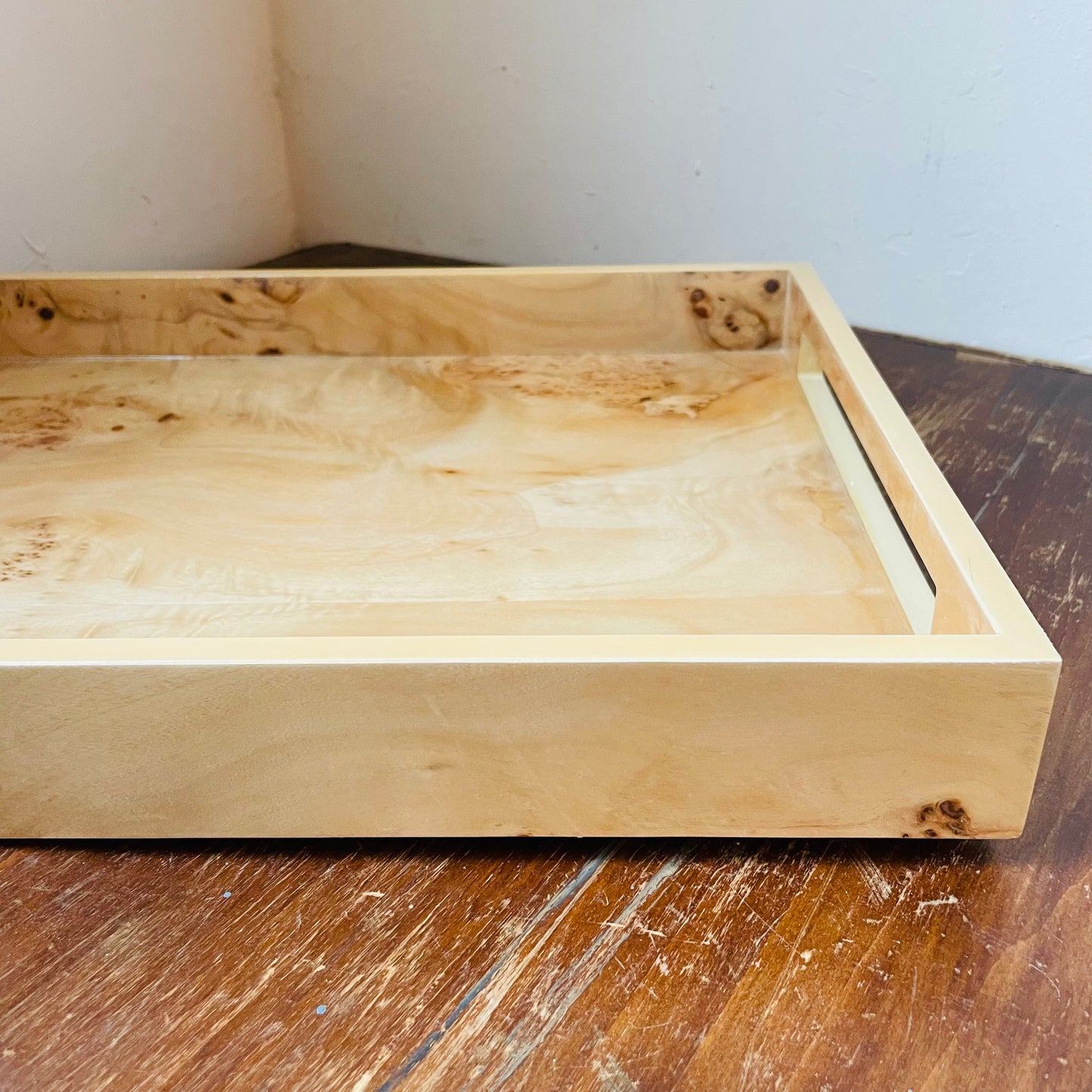 Burl Wood Rectangular Tray with Handles