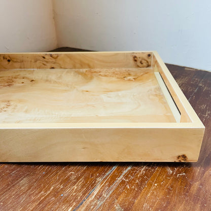 Burl Wood Rectangular Tray with Handles