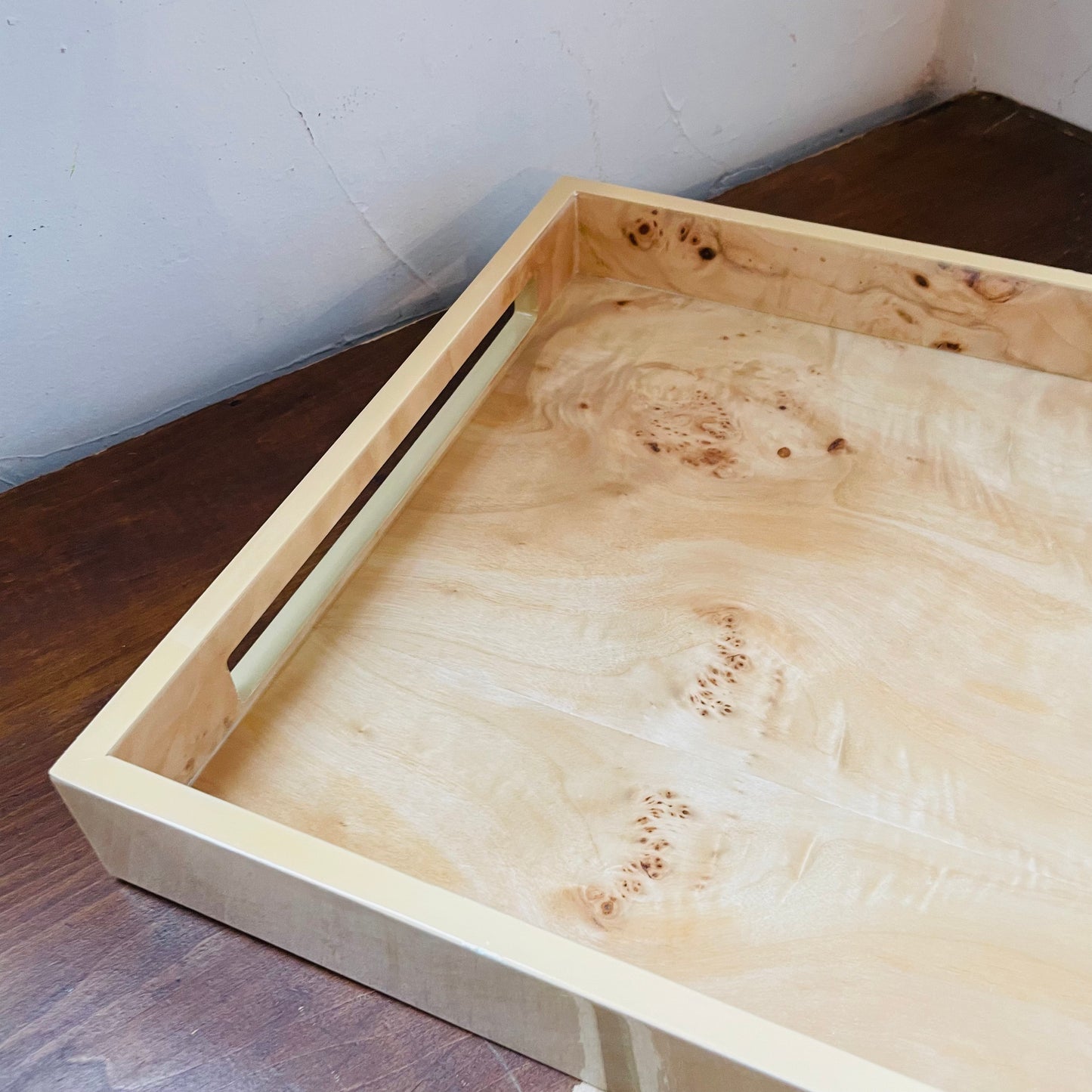 Burl Wood Rectangular Tray with Handles