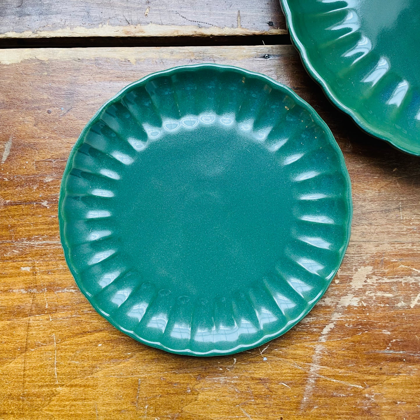 Green Stoneware Fluted Plate