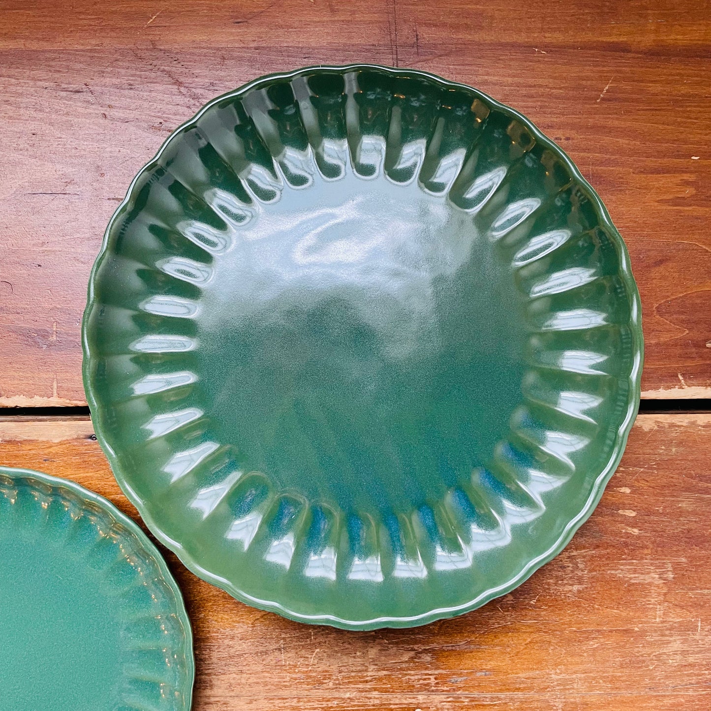 Green Stoneware Fluted Plate