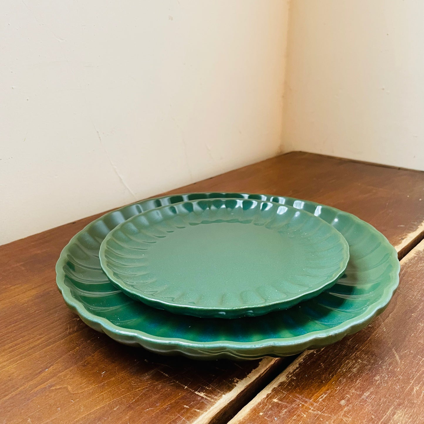Green Stoneware Fluted Plate