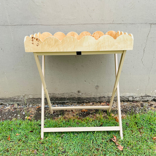 Burl Wood Veneer Folding Table w/ Removable Scalloped Tray