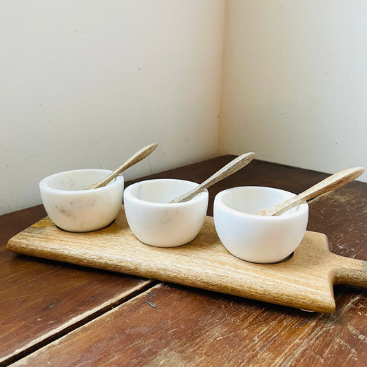 Serving Bowls with Wood Spoons & Base