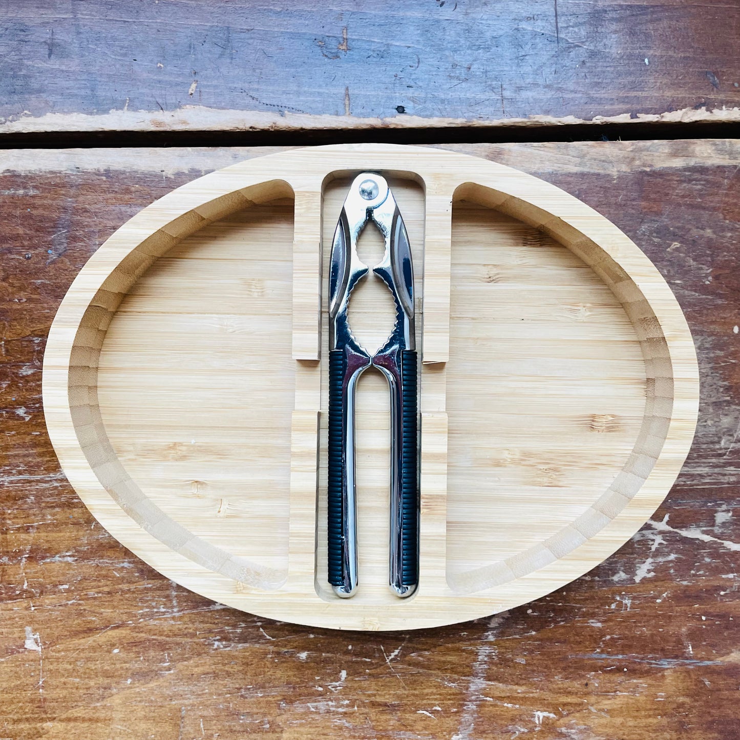Bamboo Tray & Zinc Alloy Nut Cracker