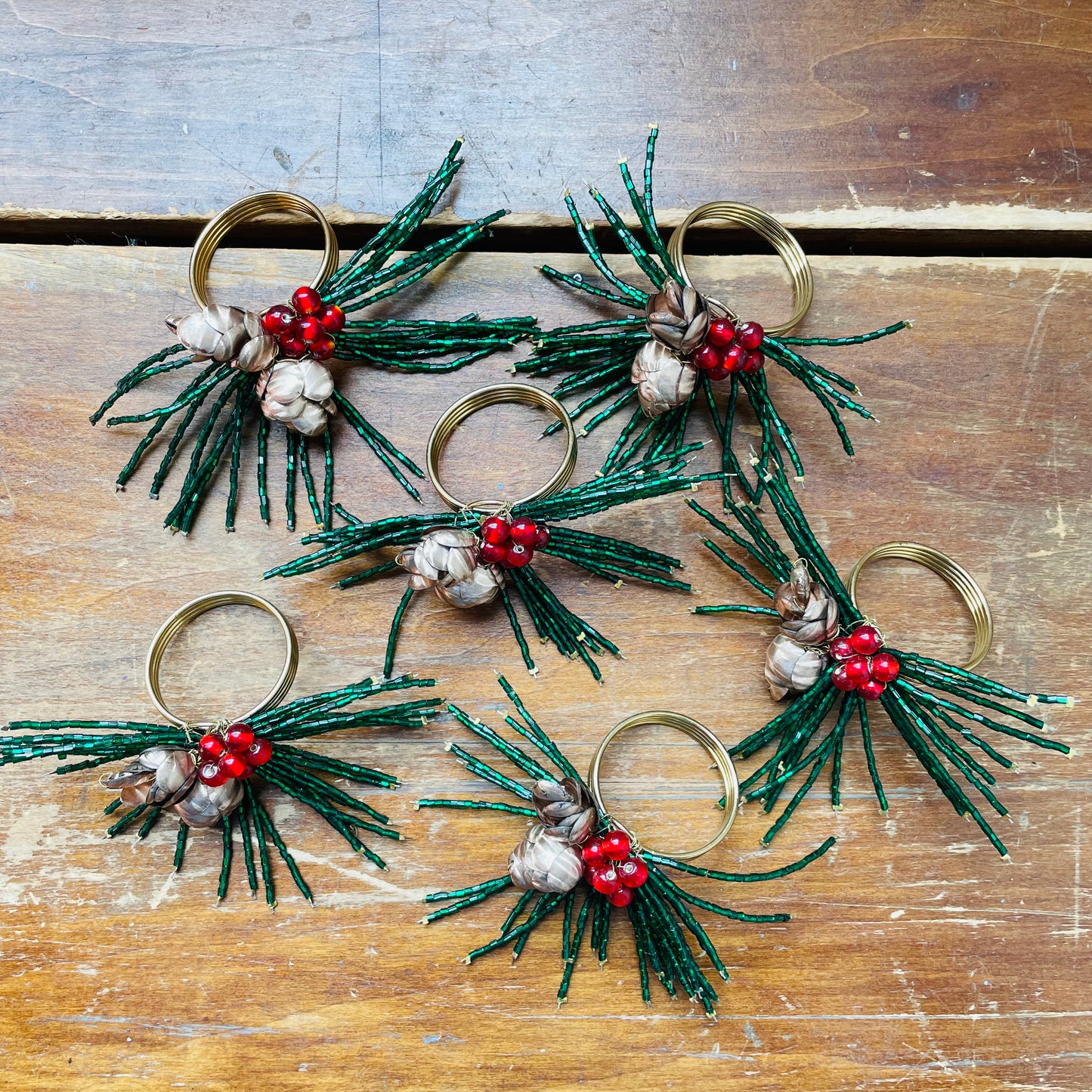Pinecone Beaded Napkin Ring Set