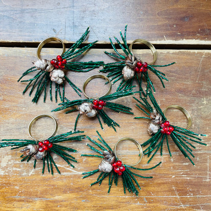 Pinecone Beaded Napkin Ring Set