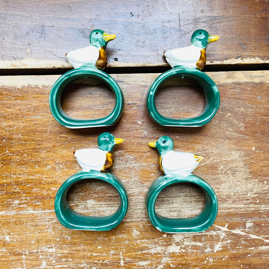 Set of 4 Hand-Painted Mallard Duck Napkin Rings