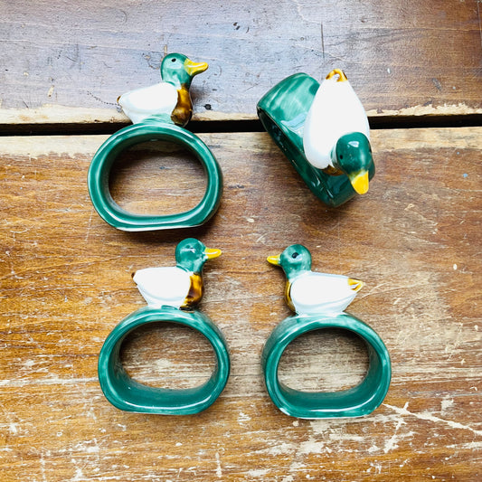 Set of 4 Hand-Painted Mallard Duck Napkin Rings