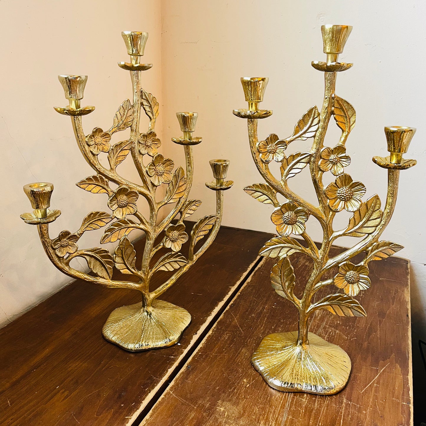Golden Floral Branch Candelabra Set