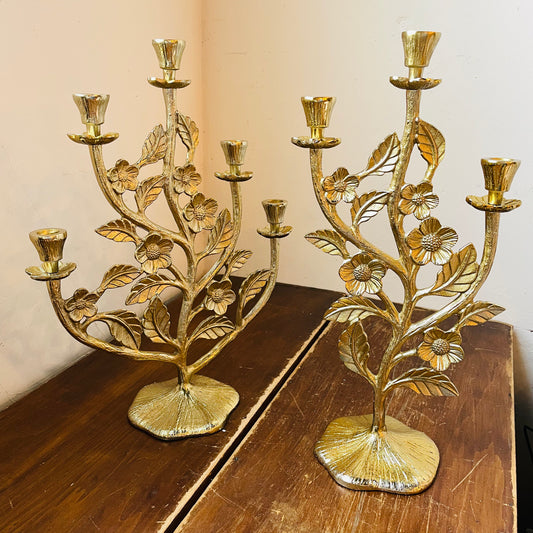 Golden Floral Branch Candelabra Set
