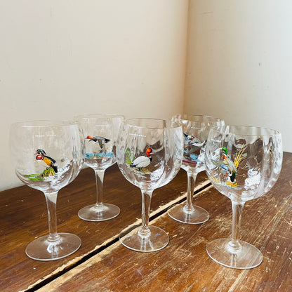Ned Smith Waterfowl Loop Optic Wine Goblet Set of 5- Vintage
