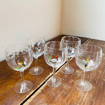 Ned Smith Waterfowl Loop Optic Wine Goblet Set of 5- Vintage