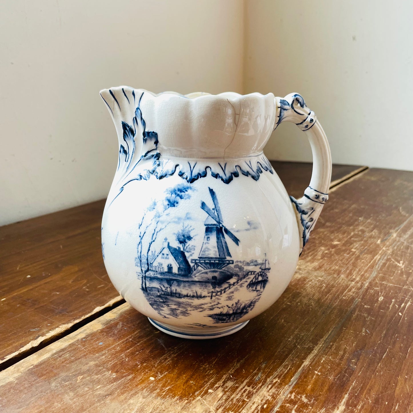 Delft Styled Blue & White Pitcher- Vintage