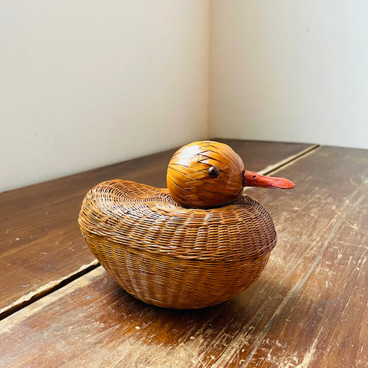 Woven Duck Lidded Basket from People's Republic of China- Vintage