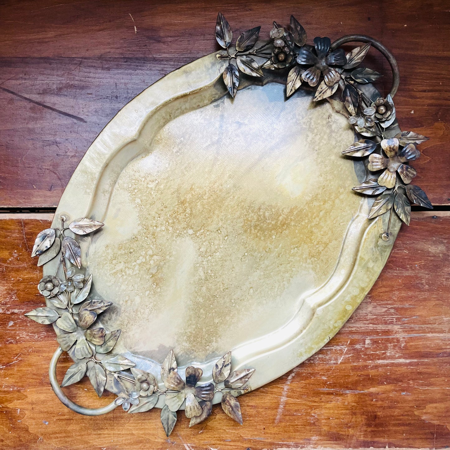 Jeweled Garland Antiqued Gold Tray