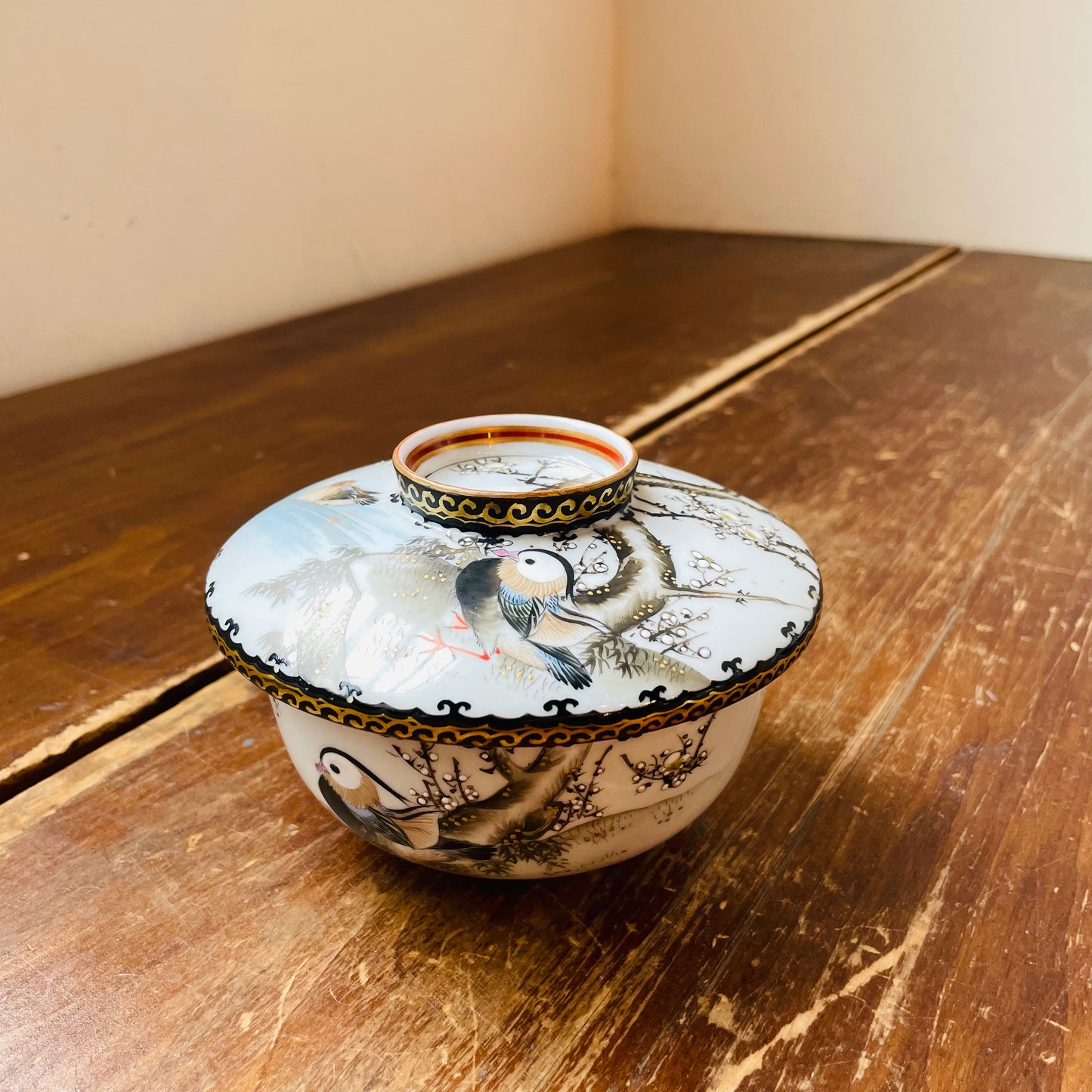 Mandarin Duck Japanese Kutaniware Lidded Bowl- Vintage