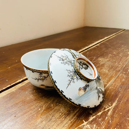 Mandarin Duck Japanese Kutaniware Lidded Bowl- Vintage