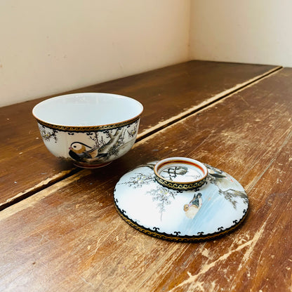 Mandarin Duck Japanese Kutaniware Lidded Bowl- Vintage