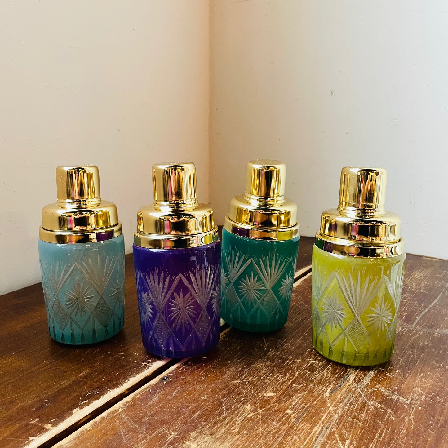 Fetched Etched Cut Glass Cocktail Shaker