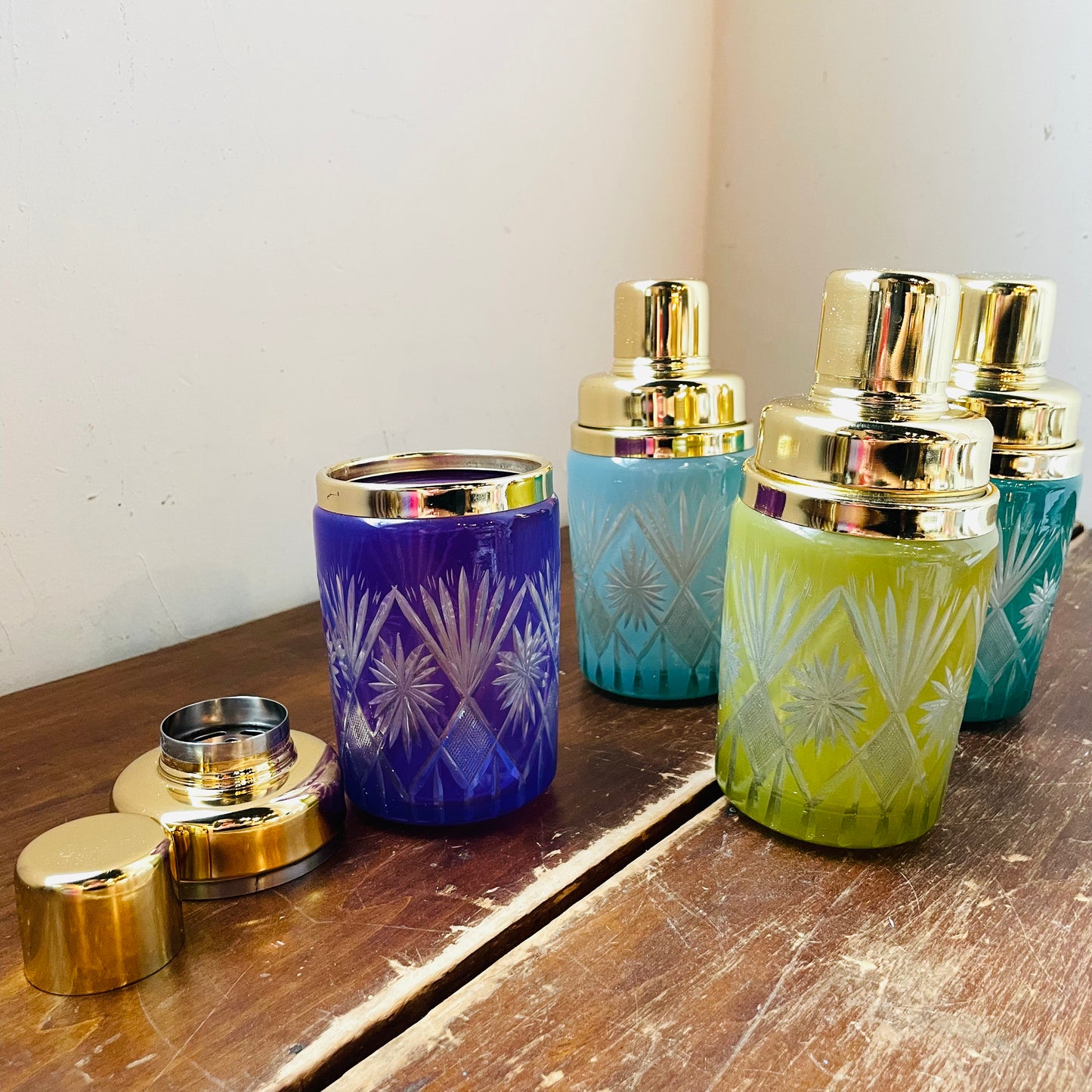 Fetched Etched Cut Glass Cocktail Shaker