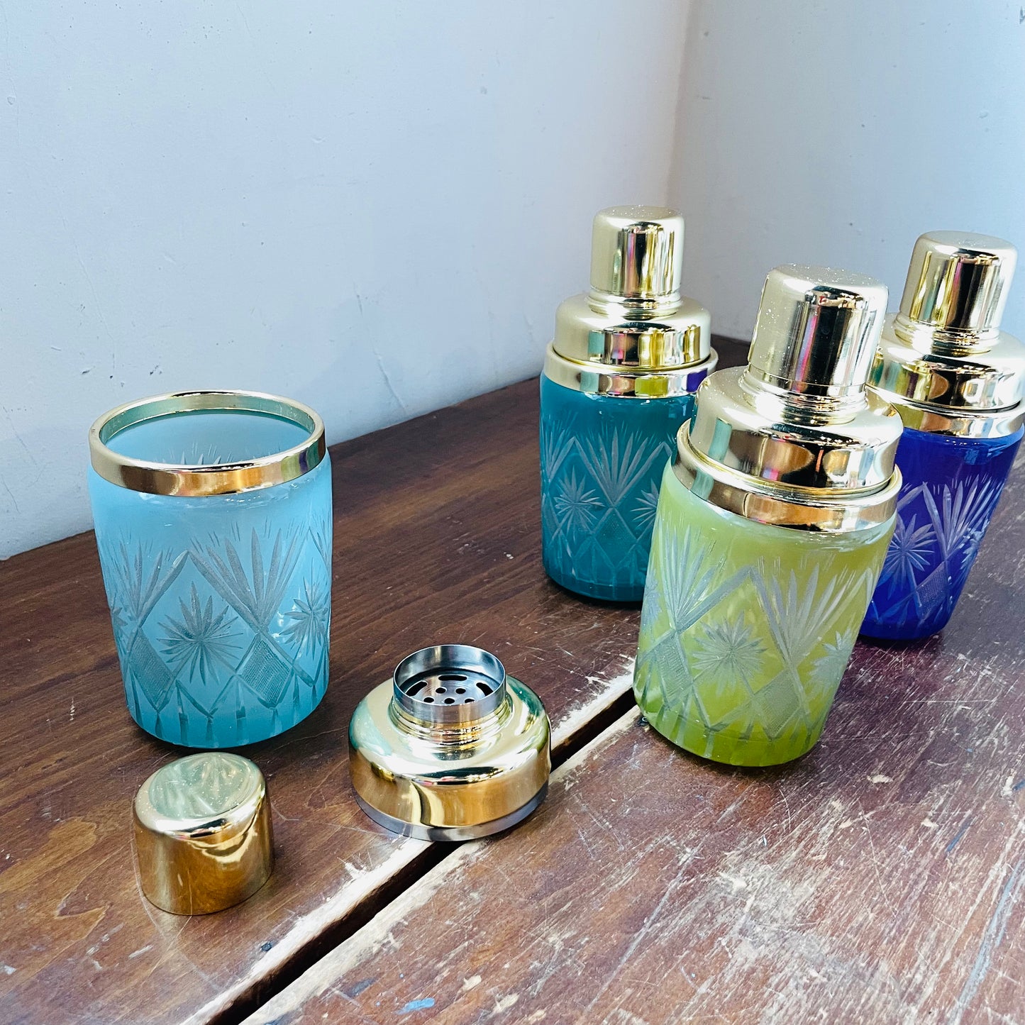 Fetched Etched Cut Glass Cocktail Shaker
