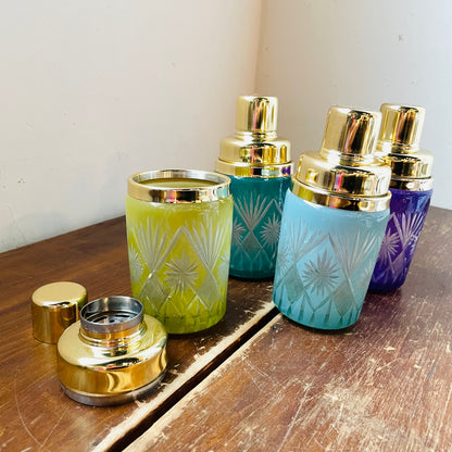 Fetched Etched Cut Glass Cocktail Shaker