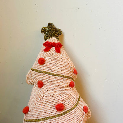 Beaded Pink & Velvet Bow Tree Shaped Pillow