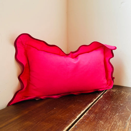 Darcy Linen Lumbar Pillow Neon Pink + Wine