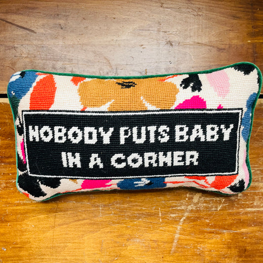 Baby in a Corner Needlepoint Pillow