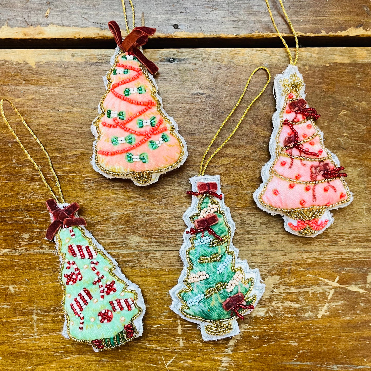 Handmade Beaded Fabric Christmas Tree Ornament