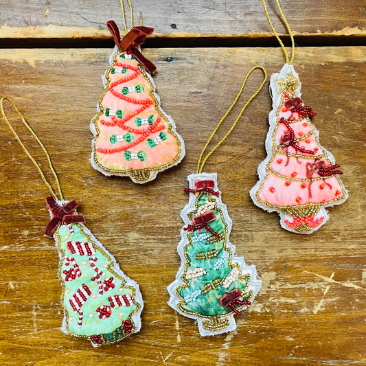 Handmade Beaded Fabric Christmas Tree Ornament