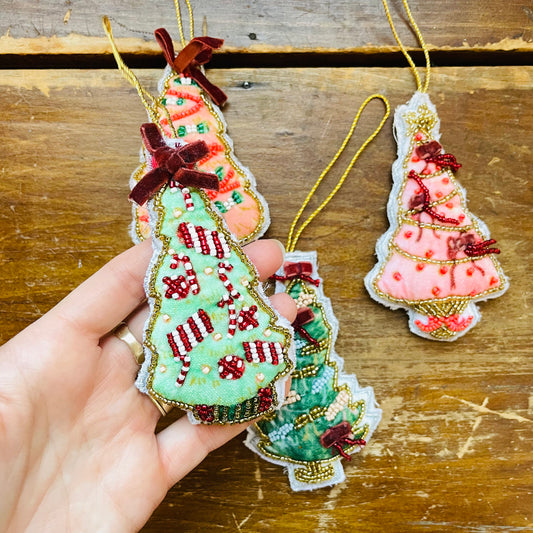 Handmade Beaded Fabric Christmas Tree Ornament