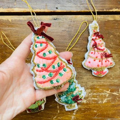 Handmade Beaded Fabric Christmas Tree Ornament