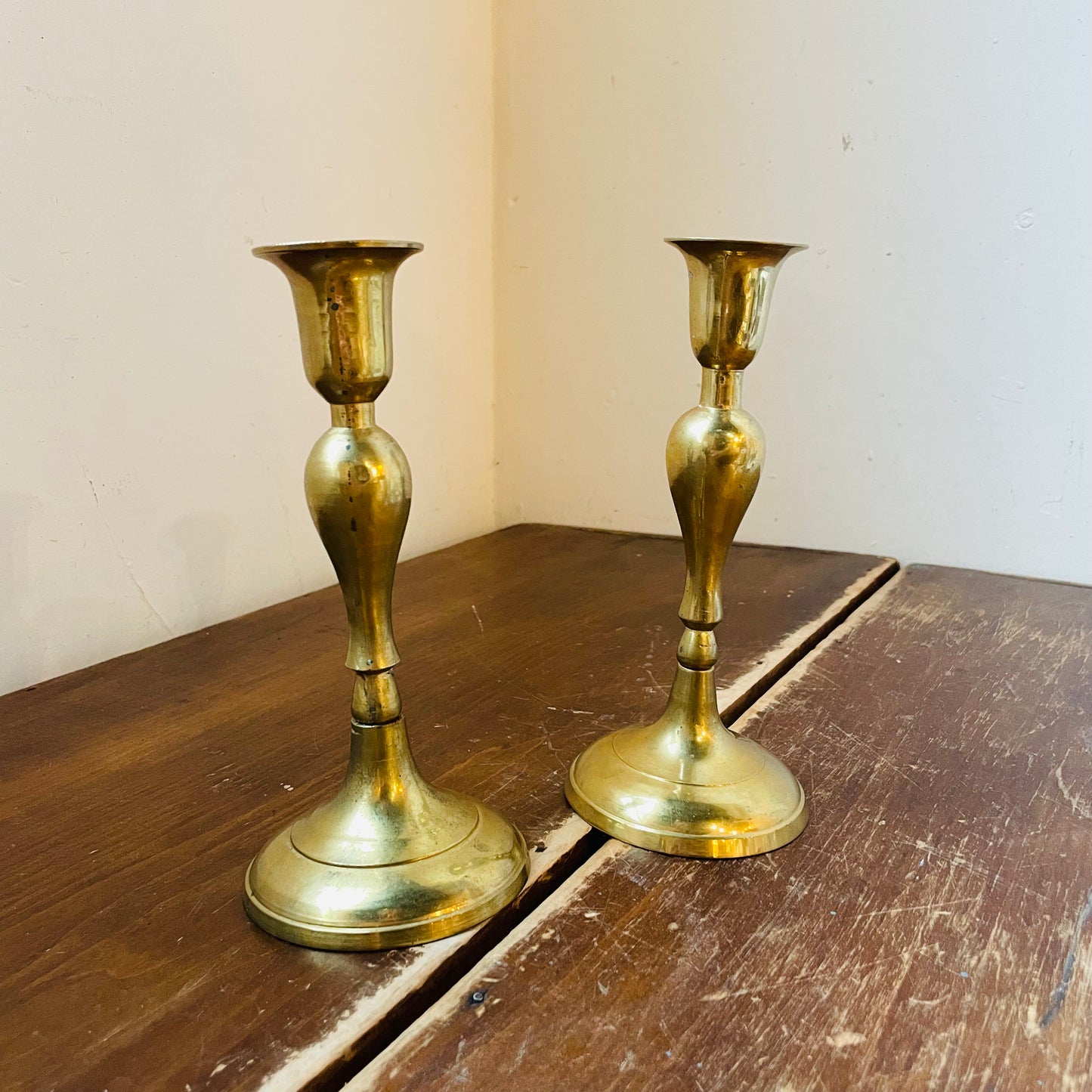 The Monterey Pair of Brass Candlestick Holders- Vintage