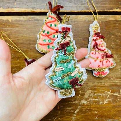 Handmade Beaded Fabric Christmas Tree Ornament
