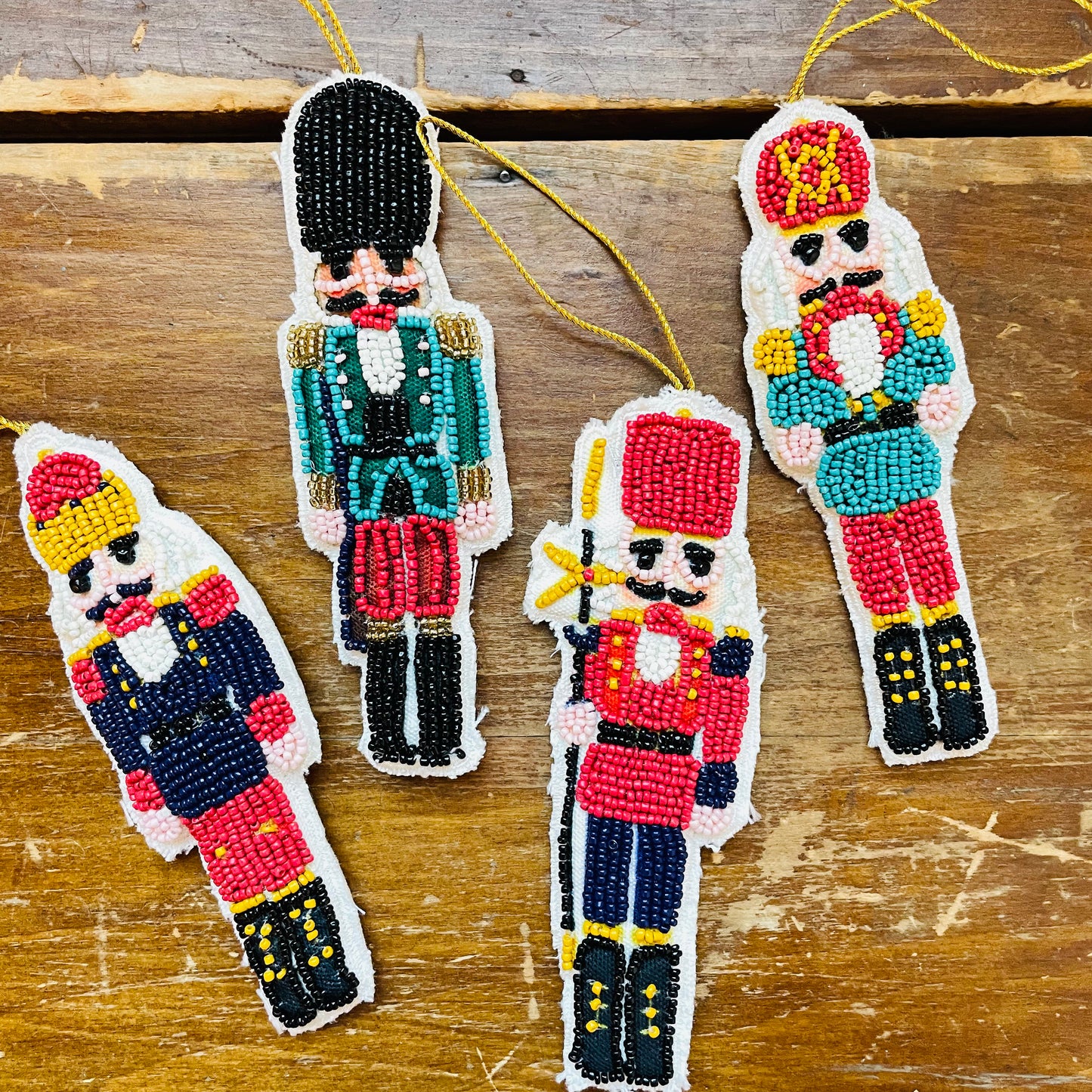 Handmade Beaded Fabric Nutcracker Ornament