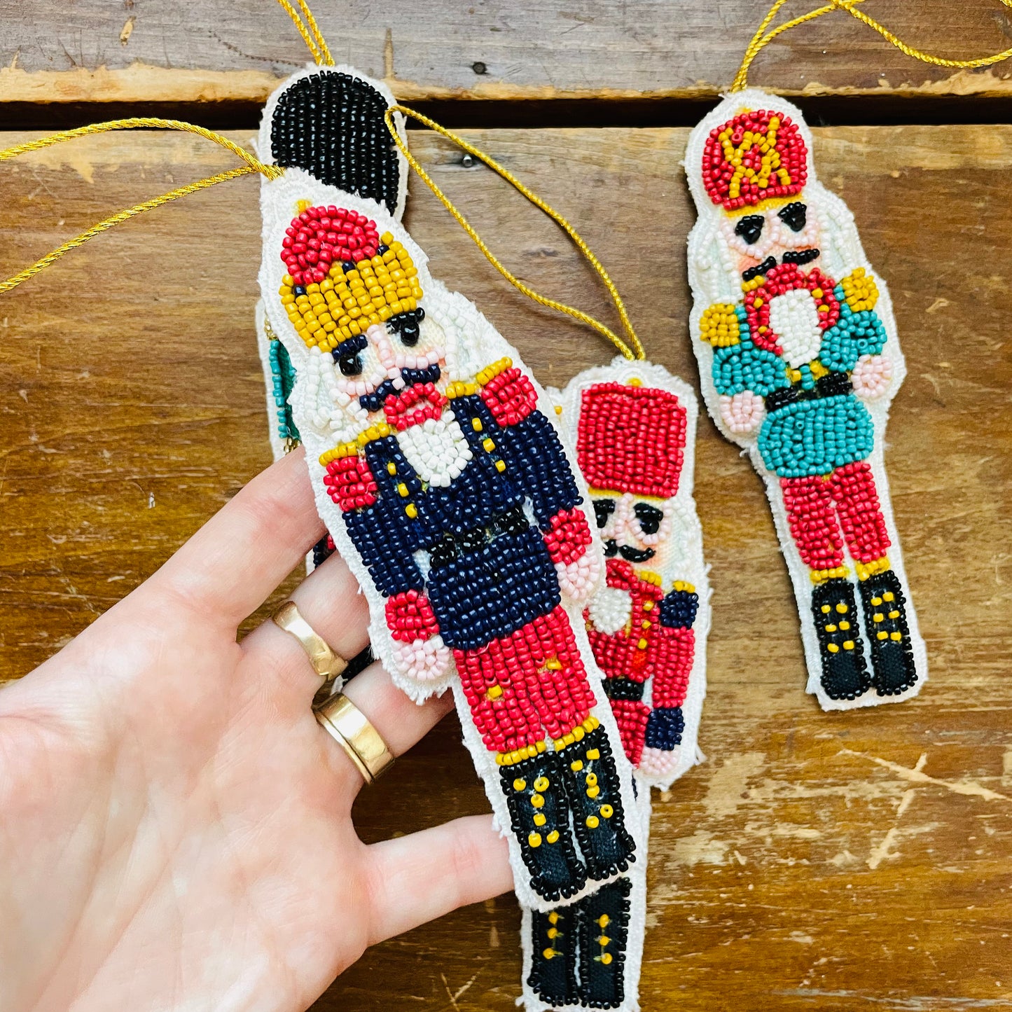 Handmade Beaded Fabric Nutcracker Ornament