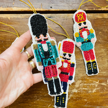 Handmade Beaded Fabric Nutcracker Ornament