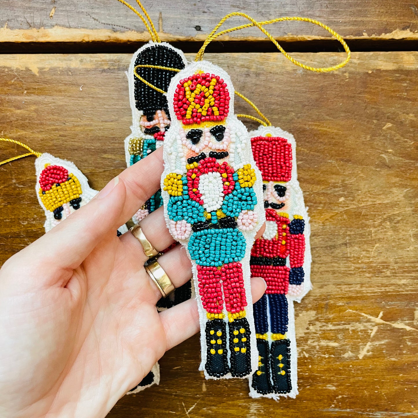 Handmade Beaded Fabric Nutcracker Ornament